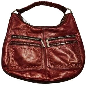 Brighton Leather Hobo Bag | Braided Strap | Deep Red | Organizer Pockets
